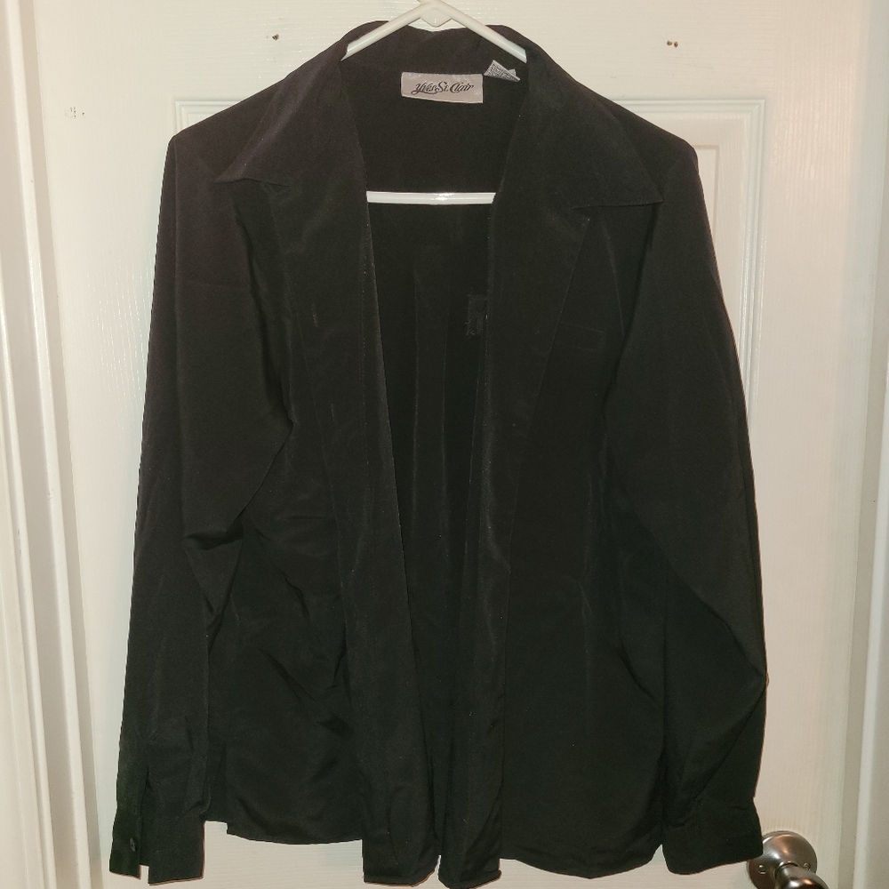 Yves St. Clair Elegant Black Button Down Blouse Size 14